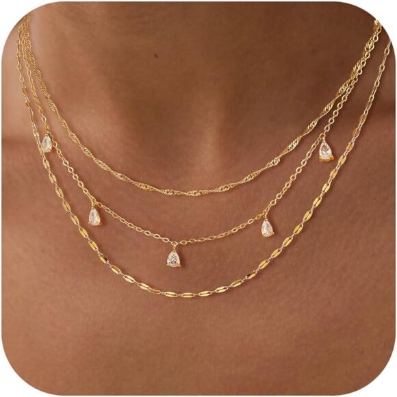 Jewelry - Layered Necklaces for Women Gold Plated Dainty Cubic Zirconia Choker Jewelry